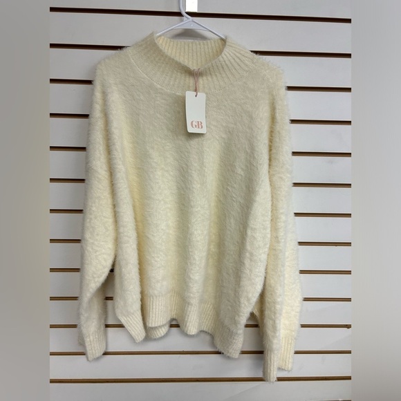 GB Gianni Bini Sweater Mock Turtle Neck Fuzzy Stretchy Soft NWT Size XL Cream - Picture 2 of 10
